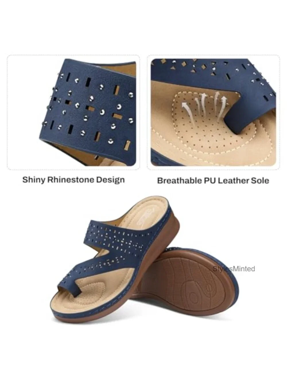 Orthopedic Wedge Sandals Faux Leather Arch Support Slip-On Dressy Summer